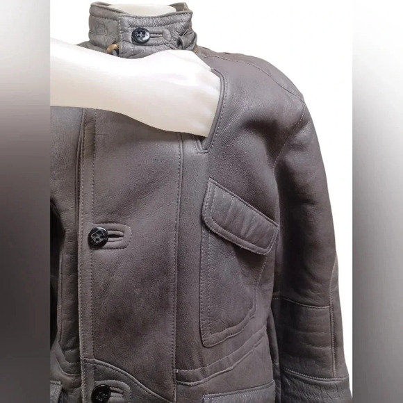 Zaklady Futrzarskie Vintage  Gray Leather Sherpa Lined Coat Size 52 - Picture 8 of 14